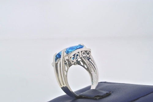 14k White Gold 5.00 CT Blue Topaz & Diamond Ladies Ring, 8.1gm, S103715