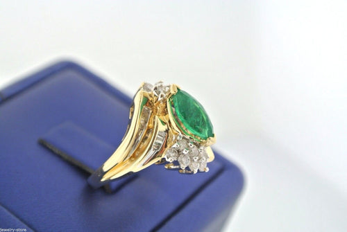 14kt Yellow Gold 2.00 CT Emerald & Diamond Ladies Ring 6.4gm Size 7, S102463