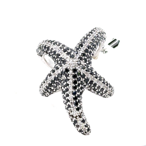 14k White Gold Starfish black & white Diamond Ring  14.5g Size 7 S100535