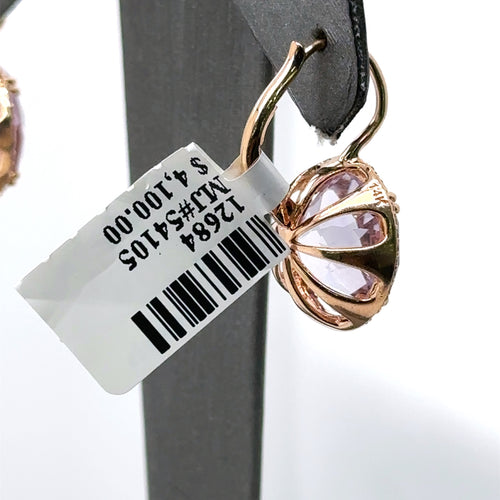 14k Rose Gold 15.00 CT Purple Amethyst & Diamond Earrings, 7gm, S12684