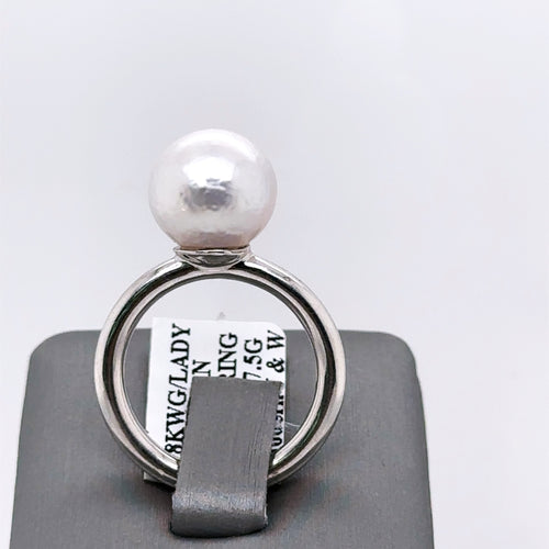 18k White Gold 11.5mm Tahitian White Pearl Ring, 7.5g, Size 6.75, S107253