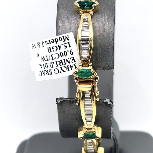 14K Yellow Gold 9.00Ct Emerald Diamond Ladies Tennis Bracelet, 7' 15.4Gm S102273