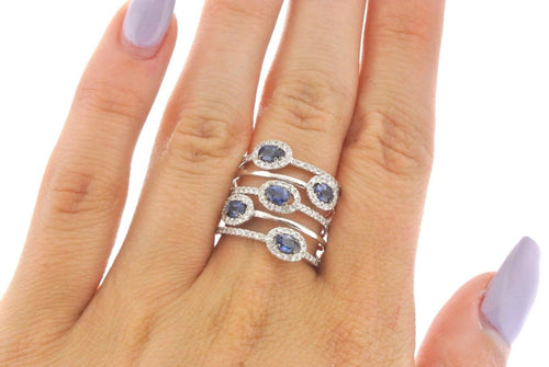 Handmade 14K White Gold 2.00 CT Diamond & Sapphire Open Design Ladies Ring