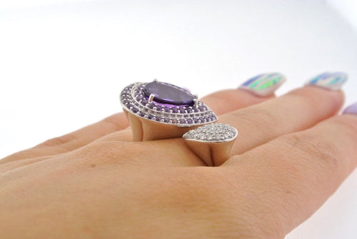 18K White Gold 0.50Ct Diamond & Amethyst Cocktail Ring Size 7.25,