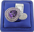 18K White Gold 0.50Ct Diamond & Amethyst Cocktail Ring Size 7.25,