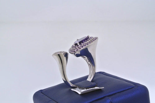 18K White Gold 0.50Ct Diamond & Amethyst Cocktail Ring Size 7.25,