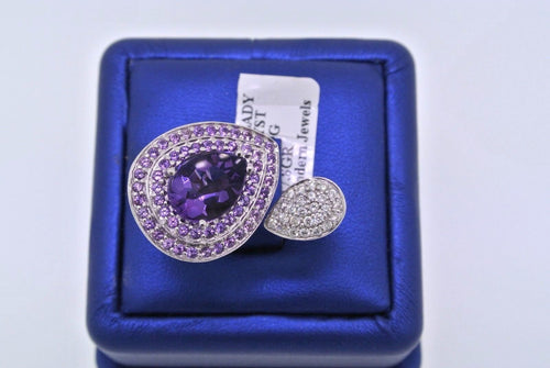 18K White Gold 0.50Ct Diamond & Amethyst Cocktail Ring Size 7.25,