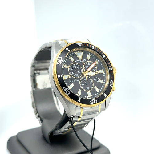 Citizen Eco Drive Chronograph 44mm Black Dial Stainless Steel Watch AT2434-54E