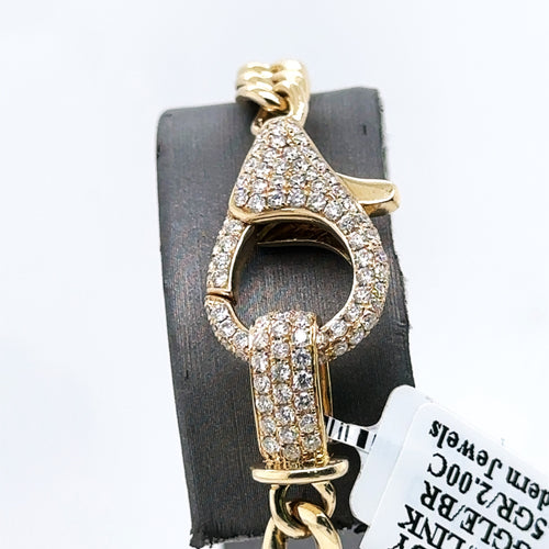 14k Yellow Gold 2.00CT  Diamond Ladies Cuban Link Bracelet, 7", 21.5g, S15962