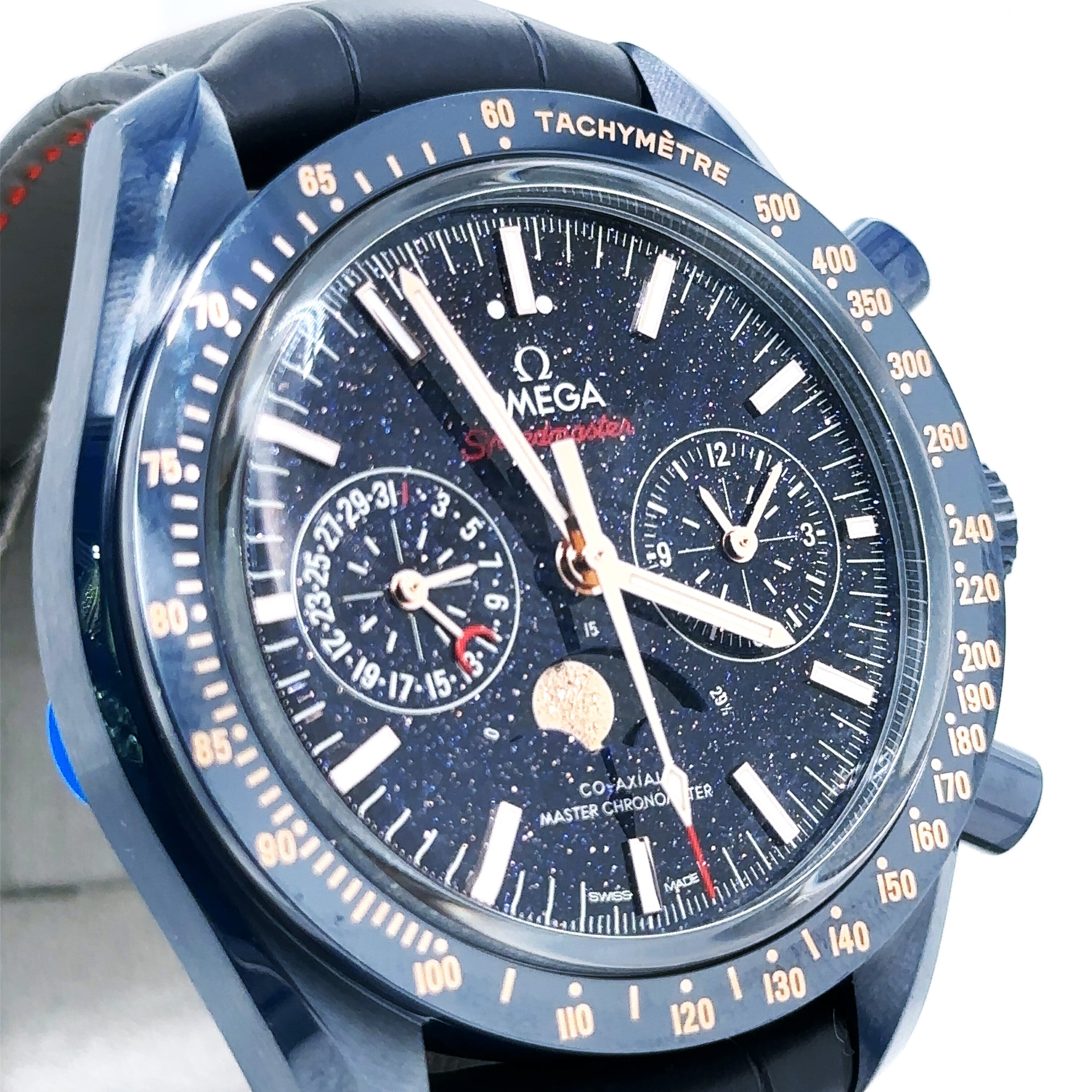 Omega speedmaster blue side of the moon best sale