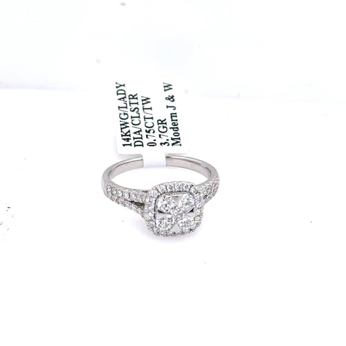 14k White Gold 0.75 Diamond Cluster Engagement Ring, 3.7g, Size  7, S107654